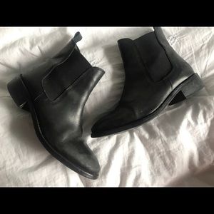 Black faux leather ankle boots